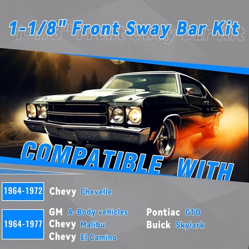 KUAFU 1-1/8" Front Sway Bar Kit Compatible with 1964-1977 Chevy Chevrolet Chevelle Malibu El Camino GM A-Body Pontiac GTO Buick Skylark Steel Powder Coated Black in Saudi Arabia