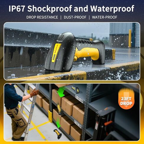 NetumScan Upgraded Industrial Bluetooth QR Barcode Scanner, IP67 Waterproof & 7M Drop Proof, 2600mAh Wireless 1D 2D Bar Code Scanner with Charging Stand for Store, POS, Computer, iPhone, Android in Kuwait