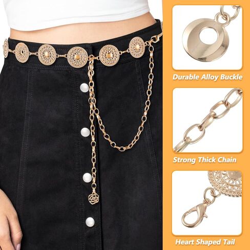 Gold Belt Chains for Women, Adjustable Boho Waist Chain Belt, Metal Hollow Western Cowgirl Country Belts for Dress Jeans Country Concert Outfit in Saudi Arabia
