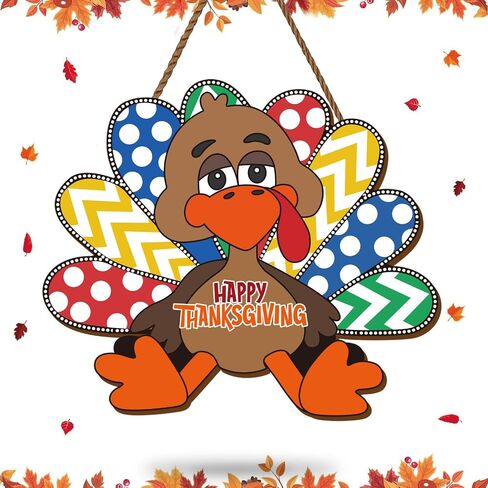 Whaline Thanksgiving Wreath for Front Door Thanksgiving Turkey Wooden Door Sign Turkey Hanging Door Decor Fall Welcome Sign for Thanksgiving Autumn Harvest Indoor Outdoor Home Porch Wall Decor in Saudi Arabia