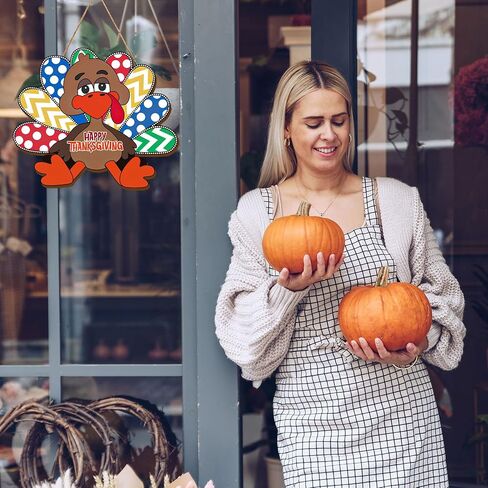 Whaline Thanksgiving Wreath for Front Door Thanksgiving Turkey Wooden Door Sign Turkey Hanging Door Decor Fall Welcome Sign for Thanksgiving Autumn Harvest Indoor Outdoor Home Porch Wall Decor in Saudi Arabia