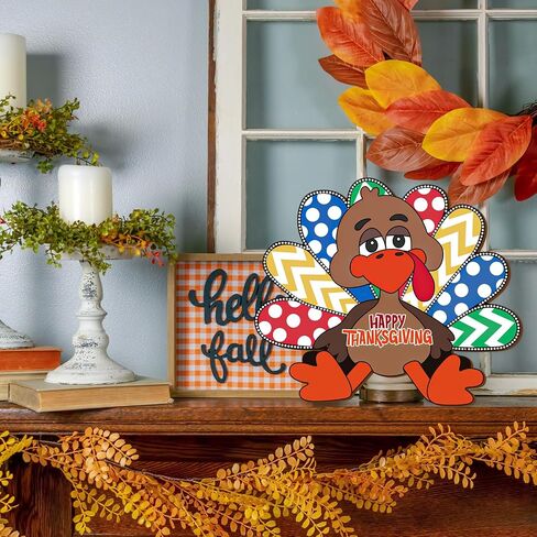Whaline Thanksgiving Wreath for Front Door Thanksgiving Turkey Wooden Door Sign Turkey Hanging Door Decor Fall Welcome Sign for Thanksgiving Autumn Harvest Indoor Outdoor Home Porch Wall Decor in Saudi Arabia