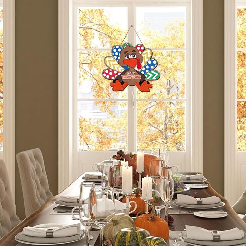 Whaline Thanksgiving Wreath for Front Door Thanksgiving Turkey Wooden Door Sign Turkey Hanging Door Decor Fall Welcome Sign for Thanksgiving Autumn Harvest Indoor Outdoor Home Porch Wall Decor in Saudi Arabia