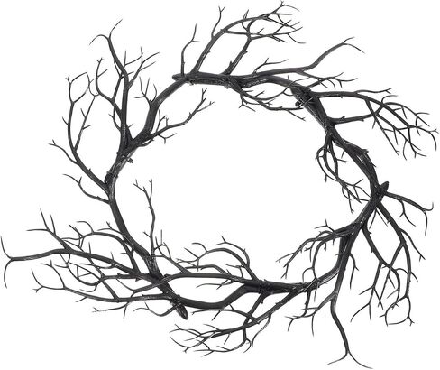 Black Twig Halloween Wreath, 16.5 Inch Scary Twig Decor for Front Door, Unique Artificial Spooky Branch Garland for Halloween Home Front Door Decor in Saudi Arabia