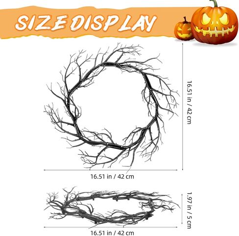 Black Twig Halloween Wreath, 16.5 Inch Scary Twig Decor for Front Door, Unique Artificial Spooky Branch Garland for Halloween Home Front Door Decor in Saudi Arabia