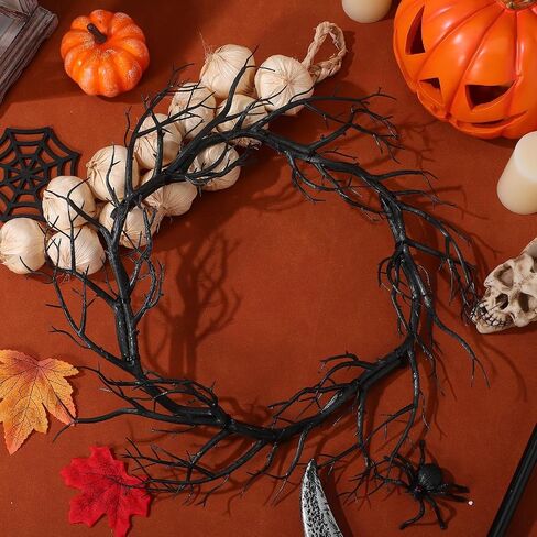 Black Twig Halloween Wreath, 16.5 Inch Scary Twig Decor for Front Door, Unique Artificial Spooky Branch Garland for Halloween Home Front Door Decor in Saudi Arabia