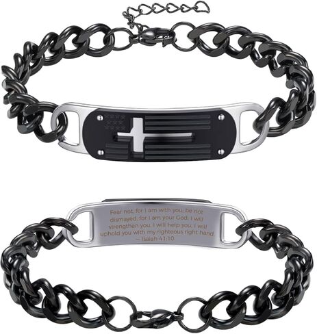 سوار الصليب للرجال الفولاذ المقاوم للصدأ الكوبية الصليب سلسلة ربط أساور الكتاب المقدس الآية المسيحية بارد مجوهرات هدايا التخرج الكتاب المقدس الآية أساور المعمودية مجوهرات المسيحية هدايا التخرج in Kuwait