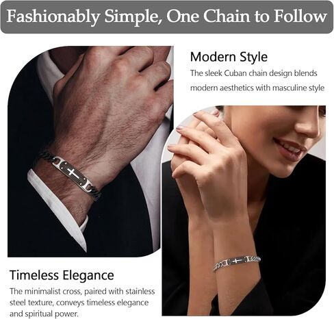 سوار الصليب للرجال الفولاذ المقاوم للصدأ الكوبية الصليب سلسلة ربط أساور الكتاب المقدس الآية المسيحية بارد مجوهرات هدايا التخرج الكتاب المقدس الآية أساور المعمودية مجوهرات المسيحية هدايا التخرج in Kuwait