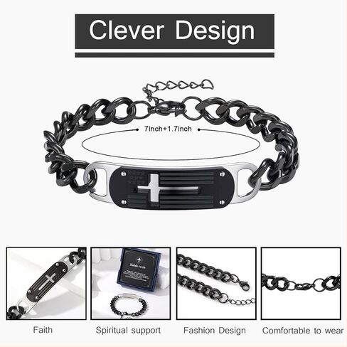 سوار الصليب للرجال الفولاذ المقاوم للصدأ الكوبية الصليب سلسلة ربط أساور الكتاب المقدس الآية المسيحية بارد مجوهرات هدايا التخرج الكتاب المقدس الآية أساور المعمودية مجوهرات المسيحية هدايا التخرج in Kuwait