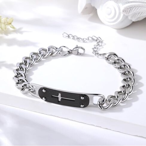 سوار الصليب للرجال الفولاذ المقاوم للصدأ الكوبية الصليب سلسلة ربط أساور الكتاب المقدس الآية المسيحية بارد مجوهرات هدايا التخرج الكتاب المقدس الآية أساور المعمودية مجوهرات المسيحية هدايا التخرج in Kuwait