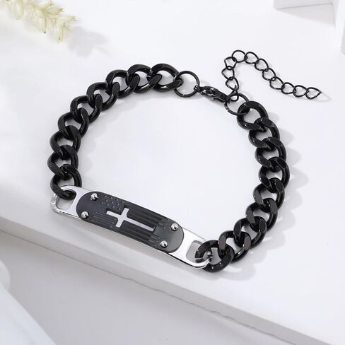 سوار الصليب للرجال الفولاذ المقاوم للصدأ الكوبية الصليب سلسلة ربط أساور الكتاب المقدس الآية المسيحية بارد مجوهرات هدايا التخرج الكتاب المقدس الآية أساور المعمودية مجوهرات المسيحية هدايا التخرج in Kuwait