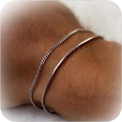 Silver Bracelets for Men Stainless Steel Cuban Link Wheat Chain Figaro Snake Italian Box Chain Twisted Rope Bracelets Trendy Mens Jewelry Gifts in Saudi Arabia