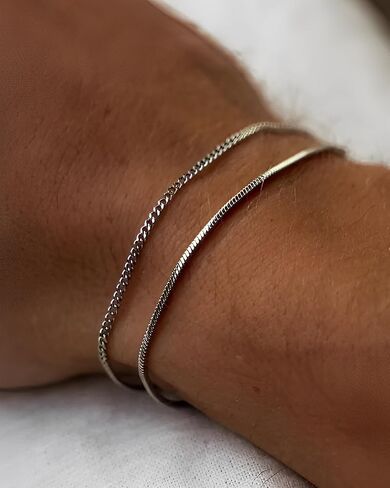 Silver Bracelets for Men Stainless Steel Cuban Link Wheat Chain Figaro Snake Italian Box Chain Twisted Rope Bracelets Trendy Mens Jewelry Gifts in Saudi Arabia