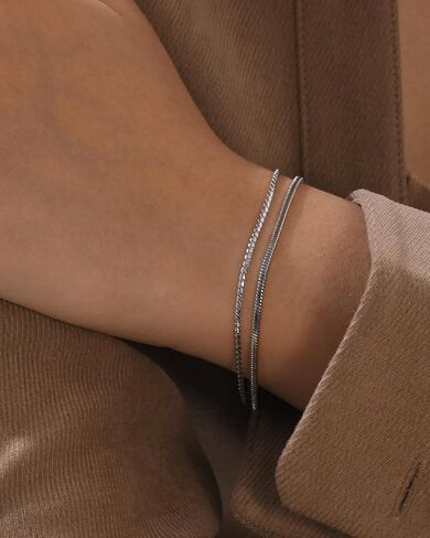Silver Bracelets for Men Stainless Steel Cuban Link Wheat Chain Figaro Snake Italian Box Chain Twisted Rope Bracelets Trendy Mens Jewelry Gifts in Saudi Arabia