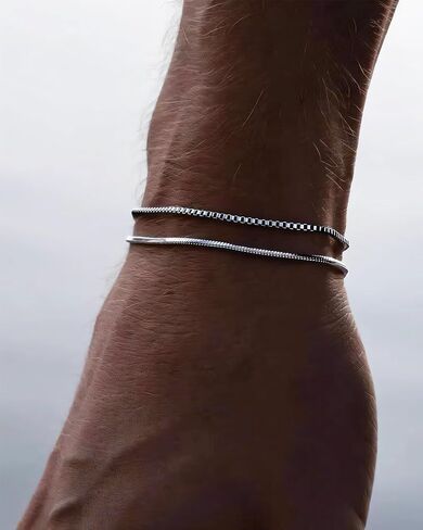 Silver Bracelets for Men Stainless Steel Cuban Link Wheat Chain Figaro Snake Italian Box Chain Twisted Rope Bracelets Trendy Mens Jewelry Gifts in Saudi Arabia