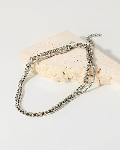 Silver Bracelets for Men Stainless Steel Cuban Link Wheat Chain Figaro Snake Italian Box Chain Twisted Rope Bracelets Trendy Mens Jewelry Gifts in Saudi Arabia