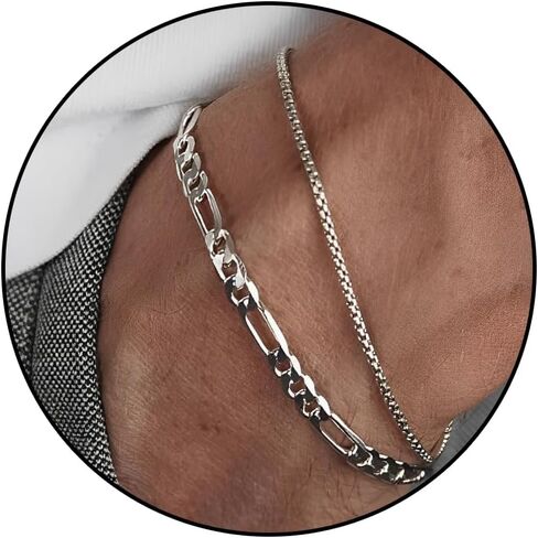 Silver Bracelets for Men Stainless Steel Cuban Link Wheat Chain Figaro Snake Italian Box Chain Twisted Rope Bracelets Trendy Mens Jewelry Gifts in Saudi Arabia