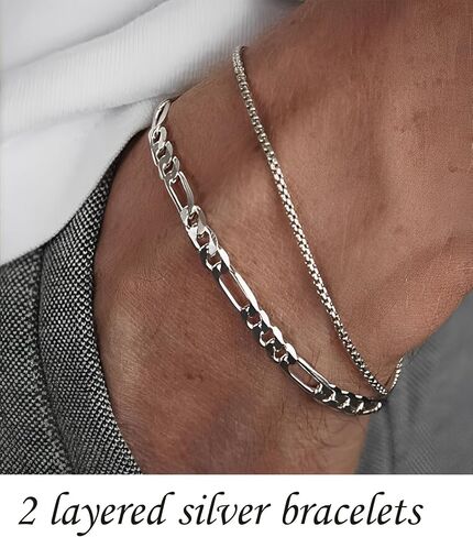 Silver Bracelets for Men Stainless Steel Cuban Link Wheat Chain Figaro Snake Italian Box Chain Twisted Rope Bracelets Trendy Mens Jewelry Gifts in Saudi Arabia