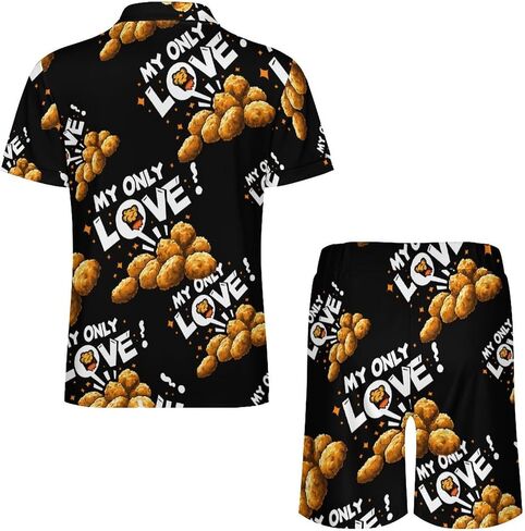 Chicken Nuggets My Only Love Mens Polo Shirt And Shorts Sets Outfits 2 Piece Casual Zippered T Shirt Sportswear in Saudi Arabia