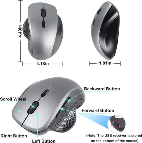 ماوس لاسلكي رأسي مريح يعمل بتقنية البلوتوث، ماوس لاسلكي بصري مزدوج الوضع قابل لإعادة الشحن مع 3 نقطة في البوصة (800-1200-1600)، ماوس كمبيوتر مريح وصامت وقابل للحمل لأجهزة الكمبيوتر المحمول وأجهزة الكمبيوتر المحمول وأجهزة Macbook in Kuwait