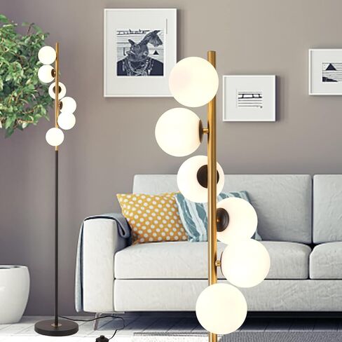 Modern Floor Lamp, LED Standing Tall Pole Lamp with Glass Shade, Elegant Mid Century Modern Floor Lamps for Living Room,Bedroom,Office,3 Lights (Bulbs Included) in Saudi Arabia