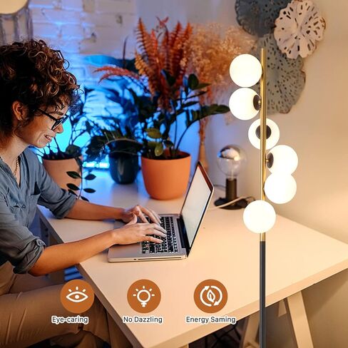 Modern Floor Lamp, LED Standing Tall Pole Lamp with Glass Shade, Elegant Mid Century Modern Floor Lamps for Living Room,Bedroom,Office,3 Lights (Bulbs Included) in Saudi Arabia