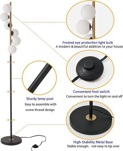 Modern Floor Lamp, LED Standing Tall Pole Lamp with Glass Shade, Elegant Mid Century Modern Floor Lamps for Living Room,Bedroom,Office,3 Lights (Bulbs Included) in Saudi Arabia