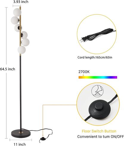 Modern Floor Lamp, LED Standing Tall Pole Lamp with Glass Shade, Elegant Mid Century Modern Floor Lamps for Living Room,Bedroom,Office,3 Lights (Bulbs Included) in Saudi Arabia