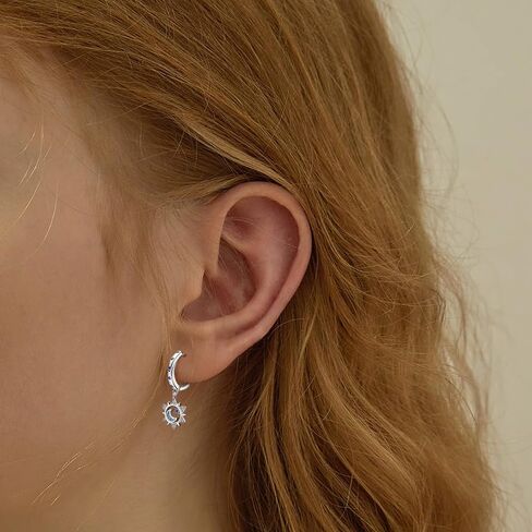Moon Star Earrings for Women Sterling Silver Star Shaped Earrings Trendy Hypoallergenic Cubic Zirconia Star Moon Hoop Earrings with Dangle Fashion Loop Earrings Gifts for Christmas Birthday in Saudi Arabia