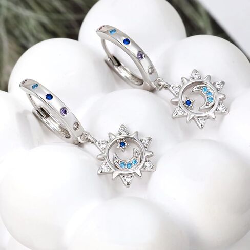 Moon Star Earrings for Women Sterling Silver Star Shaped Earrings Trendy Hypoallergenic Cubic Zirconia Star Moon Hoop Earrings with Dangle Fashion Loop Earrings Gifts for Christmas Birthday in Saudi Arabia