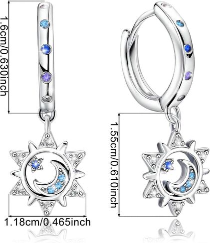 Moon Star Earrings for Women Sterling Silver Star Shaped Earrings Trendy Hypoallergenic Cubic Zirconia Star Moon Hoop Earrings with Dangle Fashion Loop Earrings Gifts for Christmas Birthday in Saudi Arabia