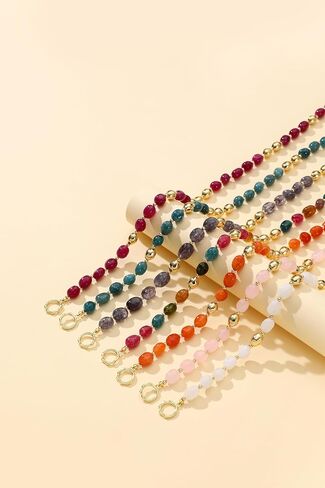 Beaded Necklace for Women, Colorful Gemstone Choker, 14K Gold Plated Stackable Handmade Necklace Oval Stone Jewelry Gift in Kuwait