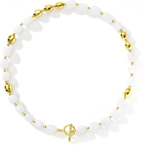 Beaded Necklace for Women, Colorful Gemstone Choker, 14K Gold Plated Stackable Handmade Necklace Oval Stone Jewelry Gift in Kuwait