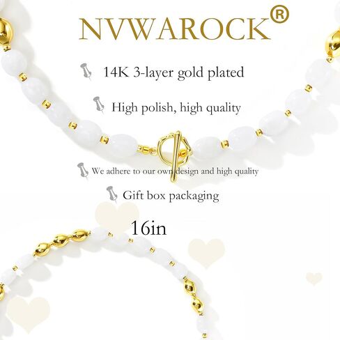 Beaded Necklace for Women, Colorful Gemstone Choker, 14K Gold Plated Stackable Handmade Necklace Oval Stone Jewelry Gift in Kuwait