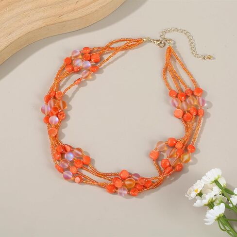 Colorful Natural or Synthetic Gemstone Choker Necklace for Women, Statement Sea Shell Crystal Beaded Multi-Strand Collar Necklace, Moonstone Jewelry Gift for Her in Saudi Arabia