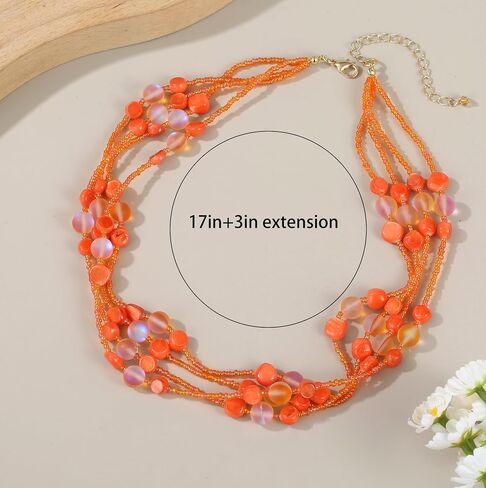 Colorful Natural or Synthetic Gemstone Choker Necklace for Women, Statement Sea Shell Crystal Beaded Multi-Strand Collar Necklace, Moonstone Jewelry Gift for Her in Saudi Arabia