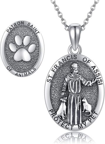 St Francis Of Assisi/Guardian Angel/Wolf/Firefighter/Hockey/Virgin Mary/Scales of Justice/Medusa/Allah/Tetragrammaton Necklace 925 Sterling Silver Religious Amulets Jewelry Gifts for Men Women in Saudi Arabia