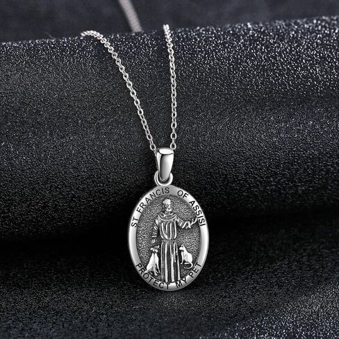 St Francis Of Assisi/Guardian Angel/Wolf/Firefighter/Hockey/Virgin Mary/Scales of Justice/Medusa/Allah/Tetragrammaton Necklace 925 Sterling Silver Religious Amulets Jewelry Gifts for Men Women in Saudi Arabia