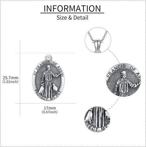 St Francis Of Assisi/Guardian Angel/Wolf/Firefighter/Hockey/Virgin Mary/Scales of Justice/Medusa/Allah/Tetragrammaton Necklace 925 Sterling Silver Religious Amulets Jewelry Gifts for Men Women in Saudi Arabia