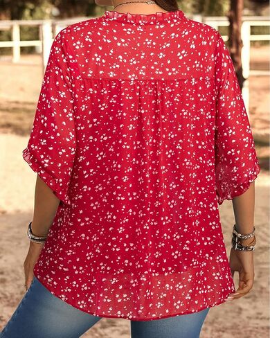 Siddhe Plus Size Tops 3/4 Sleeve V Neck Chiffon Blouses Loose Fit Spring Fall Dressy Casual 2025 Tunic for Leggings(XL-5XL) in Kuwait