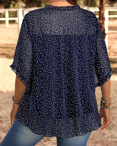 Siddhe Plus Size Tops 3/4 Sleeve V Neck Chiffon Blouses Loose Fit Spring Fall Dressy Casual 2025 Tunic for Leggings(XL-5XL) in Kuwait