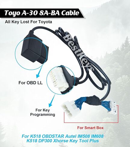 BestKeys 30 دبوس كابل محول برمجة تجاوز برنامج محول الكابل التشخيصي عبر OBD - بدون استبدال رمز PIN لنماذج Toyota 30 pin 8A-BA و4A in Kuwait