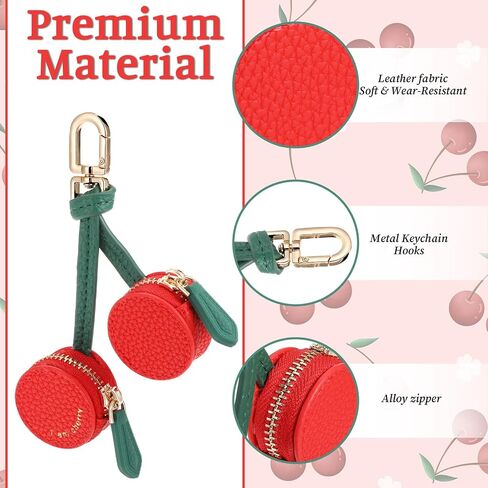 Cherry Design Coin Purse Charm, Leather Coin Purse Cherry Keychain,Cute Cherrys Charm for Purses Handbags,Y2K Strawberry Keychain with Zipper,PU Key Charms in Saudi Arabia