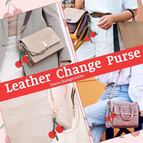 Cherry Design Coin Purse Charm, Leather Coin Purse Cherry Keychain,Cute Cherrys Charm for Purses Handbags,Y2K Strawberry Keychain with Zipper,PU Key Charms in Saudi Arabia