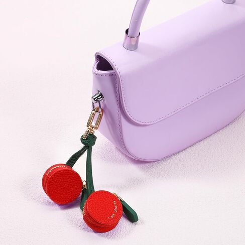 Cherry Design Coin Purse Charm, Leather Coin Purse Cherry Keychain,Cute Cherrys Charm for Purses Handbags,Y2K Strawberry Keychain with Zipper,PU Key Charms in Saudi Arabia