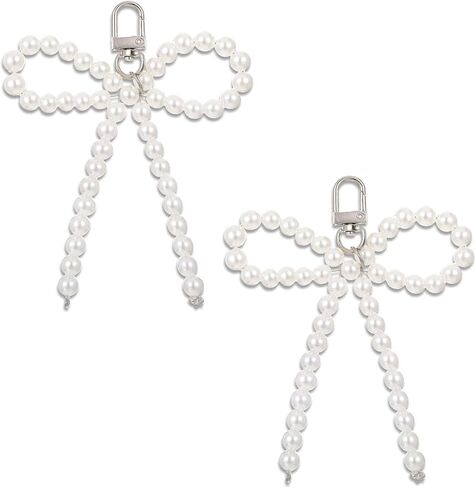 2Pcs Pearl Bow Keychain, Y2K Bow Purse Charm for Handbags, Bowknot Keyring for Women Girls in Saudi Arabia