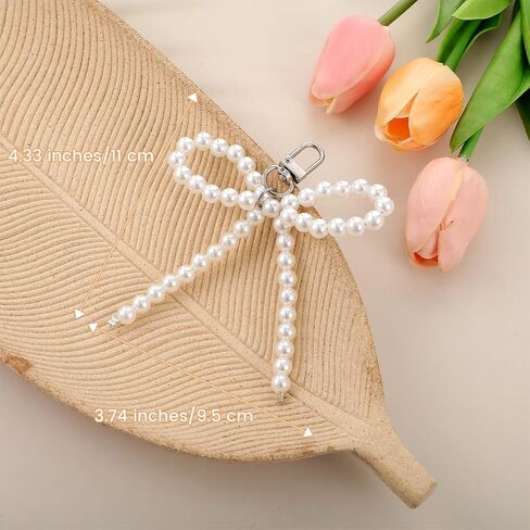 2Pcs Pearl Bow Keychain, Y2K Bow Purse Charm for Handbags, Bowknot Keyring for Women Girls in Saudi Arabia