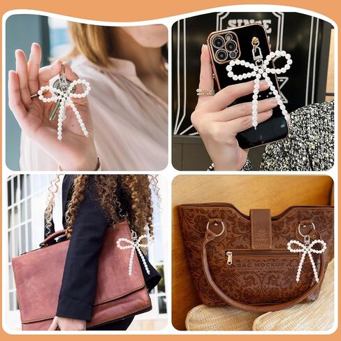 2Pcs Pearl Bow Keychain, Y2K Bow Purse Charm for Handbags, Bowknot Keyring for Women Girls in Saudi Arabia