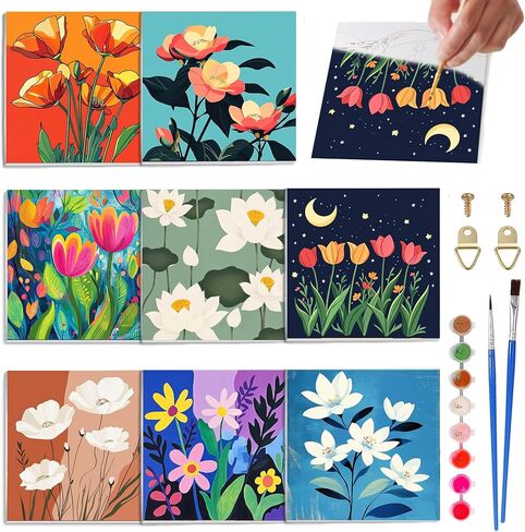 SKRYUIE 9 Pakc Art Boards Set Paint by Numbers Kits for Adults Scenery, Acrylic Mountain Oil Painting pre Drawn Canvas for Painting for Beginner with Brushes for Home Decor 7.87x9.84 inch / 20x25 cm in Kuwait