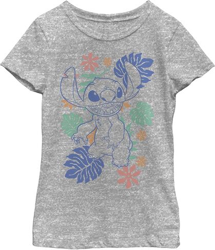 Disney Lilo Retro Tropical Tonal Stitch Girl's Heather Crew Tee in Saudi Arabia